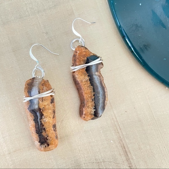 Handmade Wire Wrapped Agate Raw Polished Geode Earring Boho Statement 16$